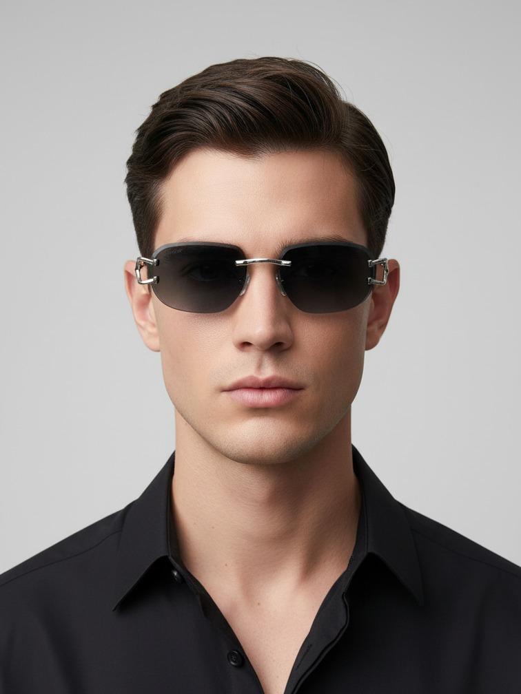 Kacamata Luxury C-Decor Series CT00681 - Smooth Gold Finish - Rectangle Rimless - Lensa Graduated Green - Edisi Sultan
