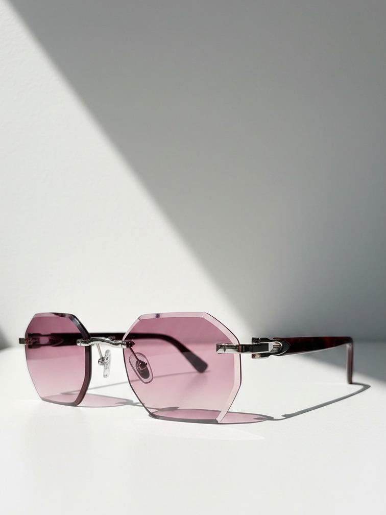 Kacamata Hitam Luxury Octagon Rimless Pink