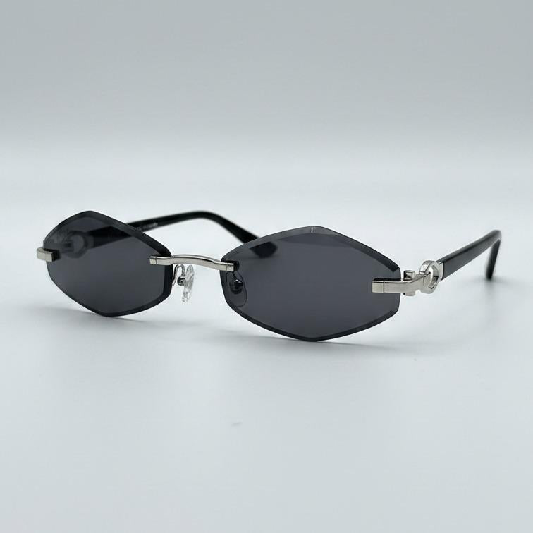 Kacamata Wanita Rimless Premium Slim Black Lens Silver Frame Elegant Luxury