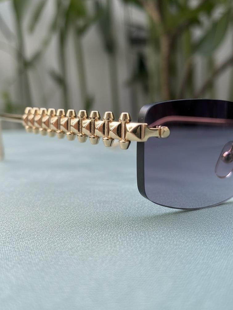 Kacamata Luxury Rectangle Rimless - Lensa Purple Gradien