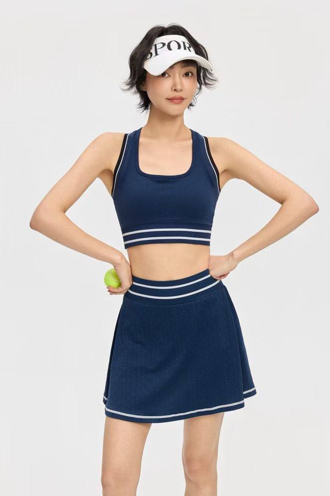 Women Tennis Sport Skirt & Crop Top Set