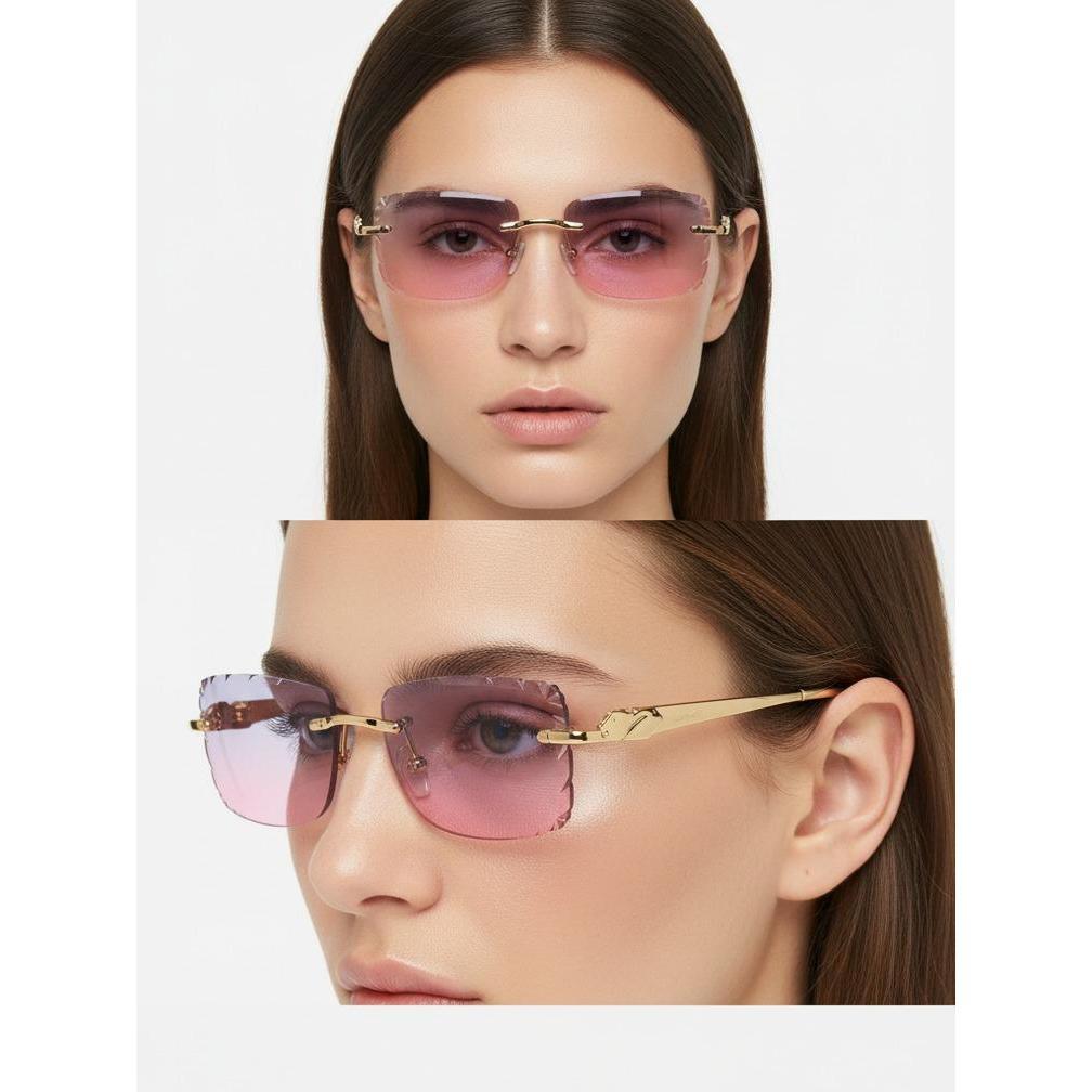 Rimless Sunglasses Pink Gradient – UV Protection Gold Frame