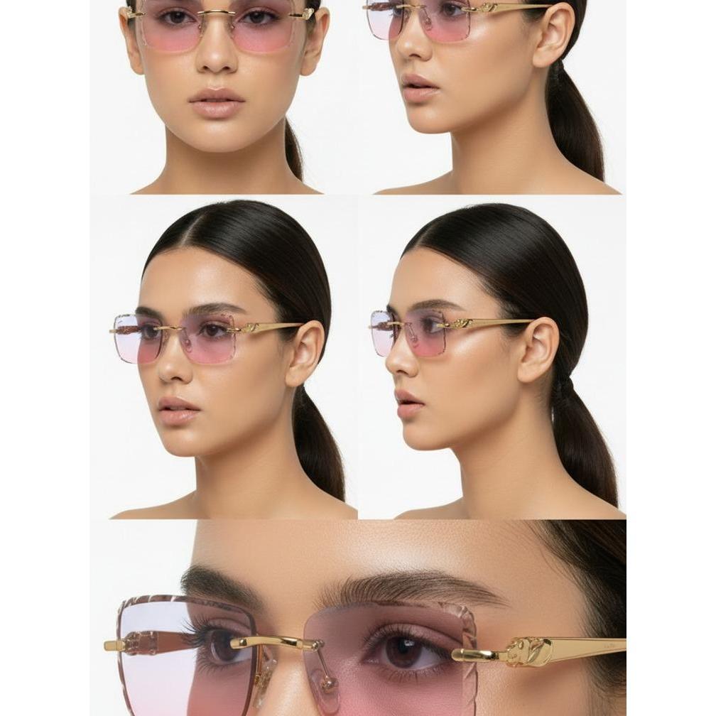 Rimless Sunglasses Pink Gradient – UV Protection Gold Frame