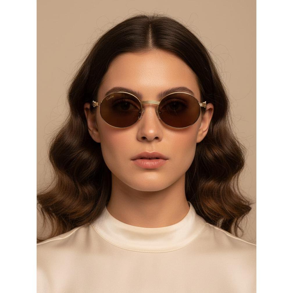 Kacamata Hitam Bulat Klasik Retro - Frame Gold & Gagang Kayu Luxury - UV400