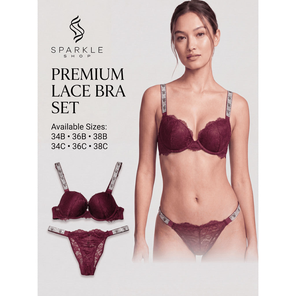 SPARKLE SHOP [WOMEN BRA-SET] Set Bra Celana Dalam Renda Mewah Tali Logo